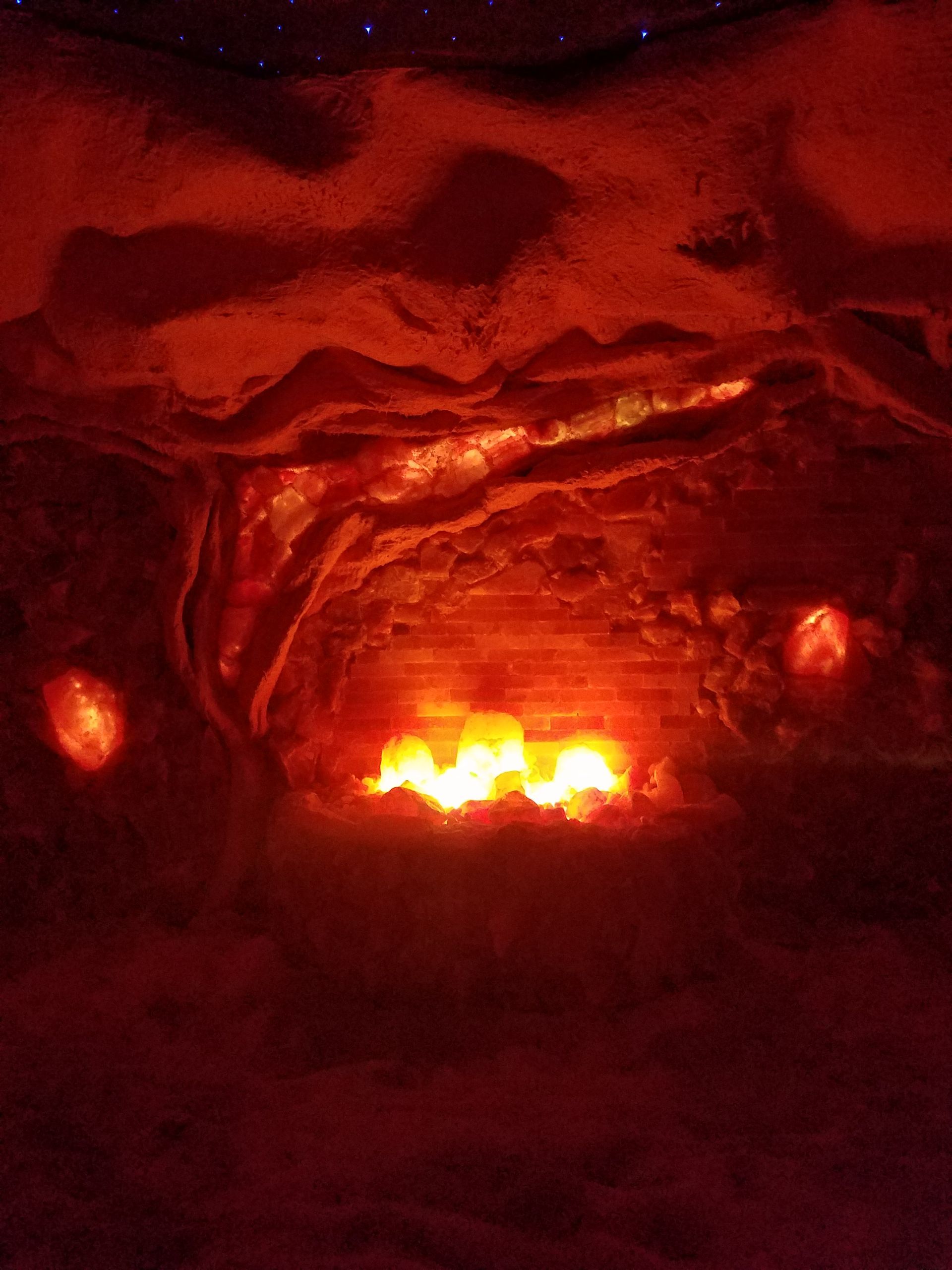 There lights in the middle of a salt cave.