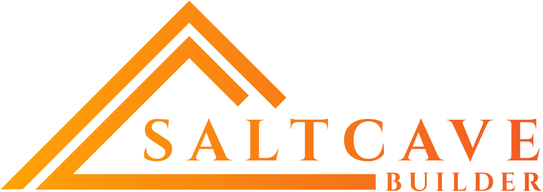 A logo for salt cave builder with an orange triangle