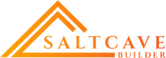 A logo for salt cave builder with an orange triangle