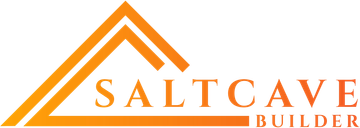 A logo for salt cave builder with an orange triangle