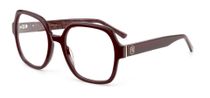 Une paire de lunettes avec une monture arc-en-ciel et des branches roses sur fond blanc.