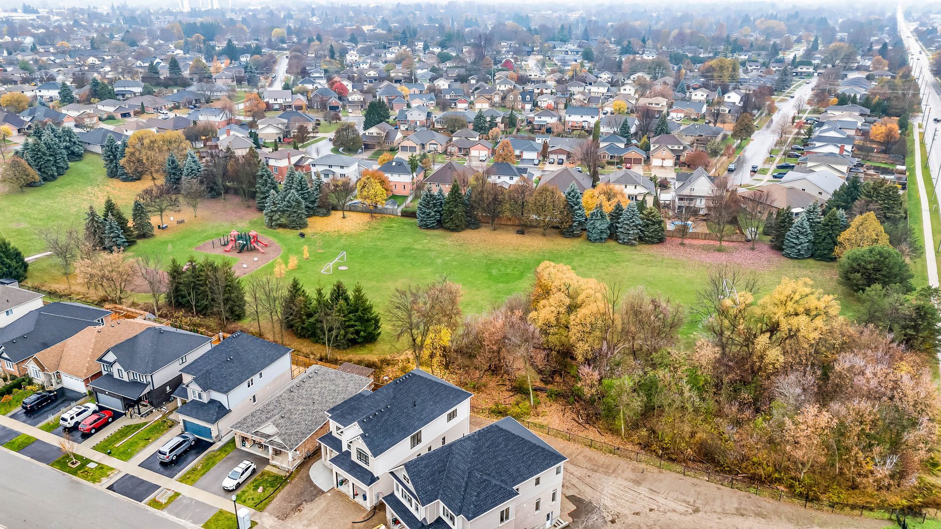 Aerial view with park. 