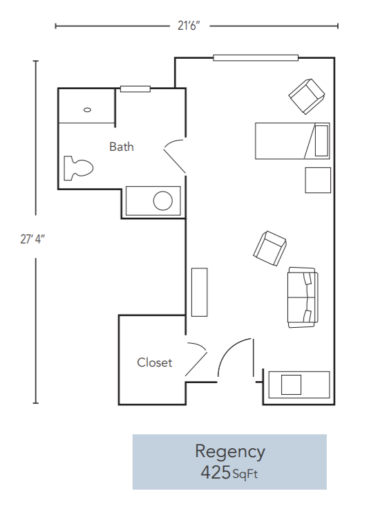 A black and white floor plan of a regency apartment.