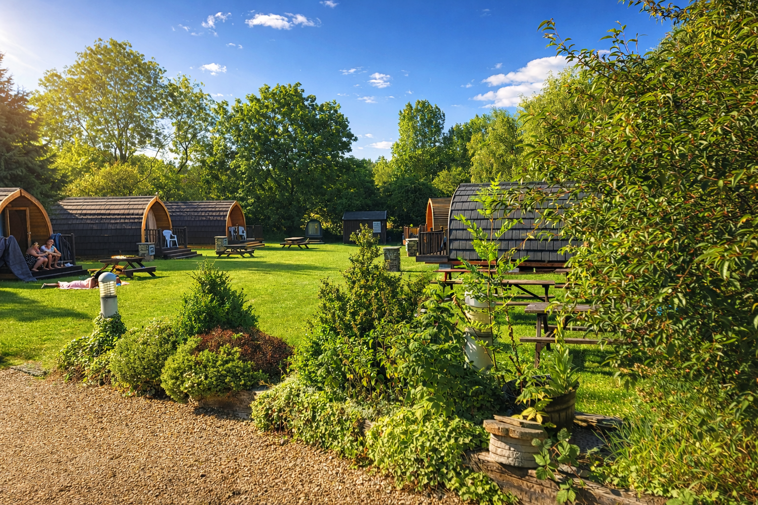 View across the pod garden.