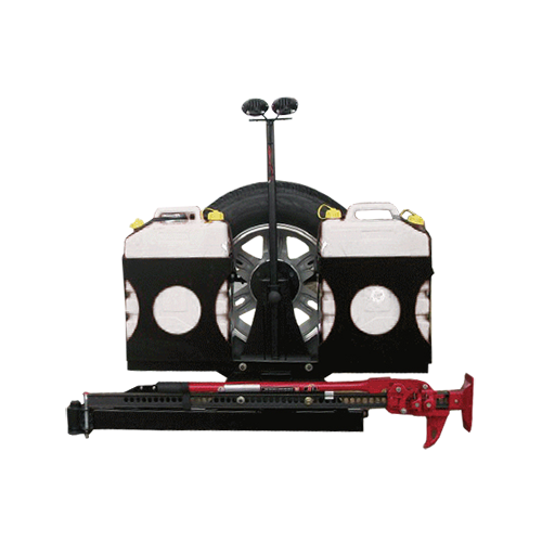 A tyre trek swing away with 2 jerry cans in it