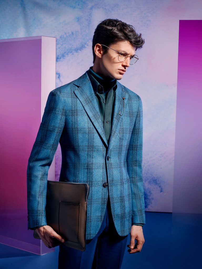 Blue plaid custom sport coat styling