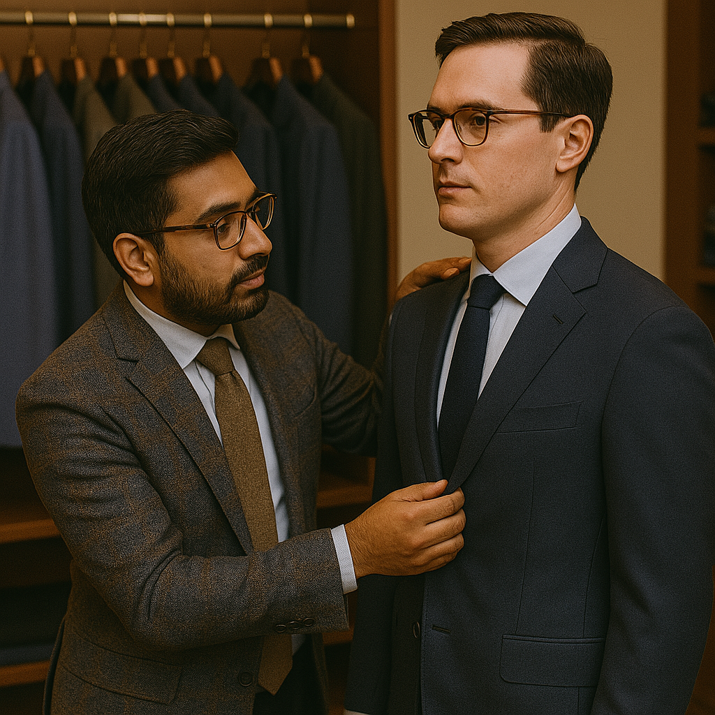 Final MTM suit fitting at Kamran Bespoke
