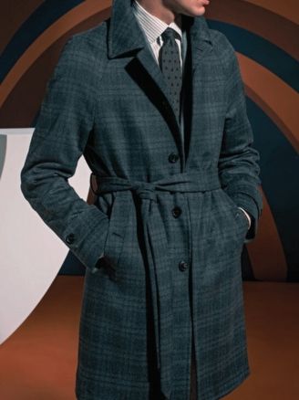 Plaid belted trench coat winter style