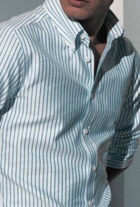 Teal striped custom fitted dress shirt