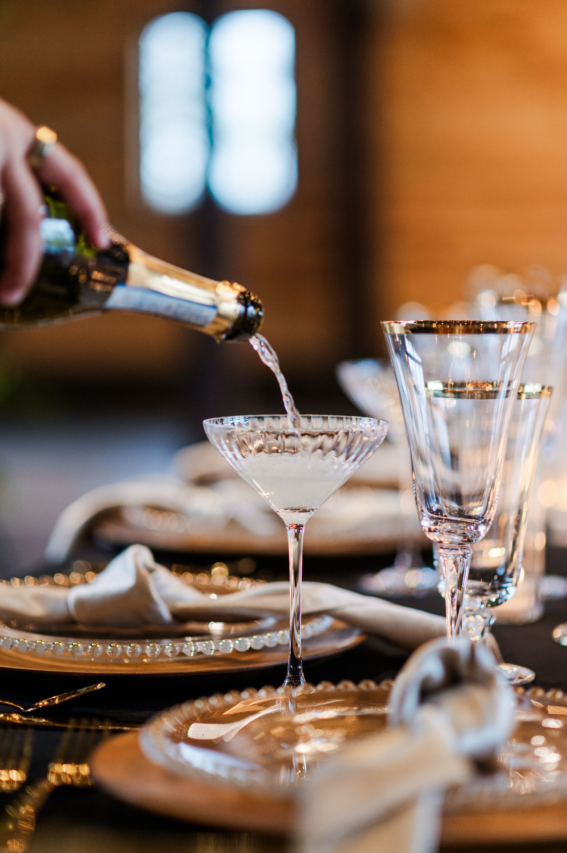 wine glass and coupes for holiday table