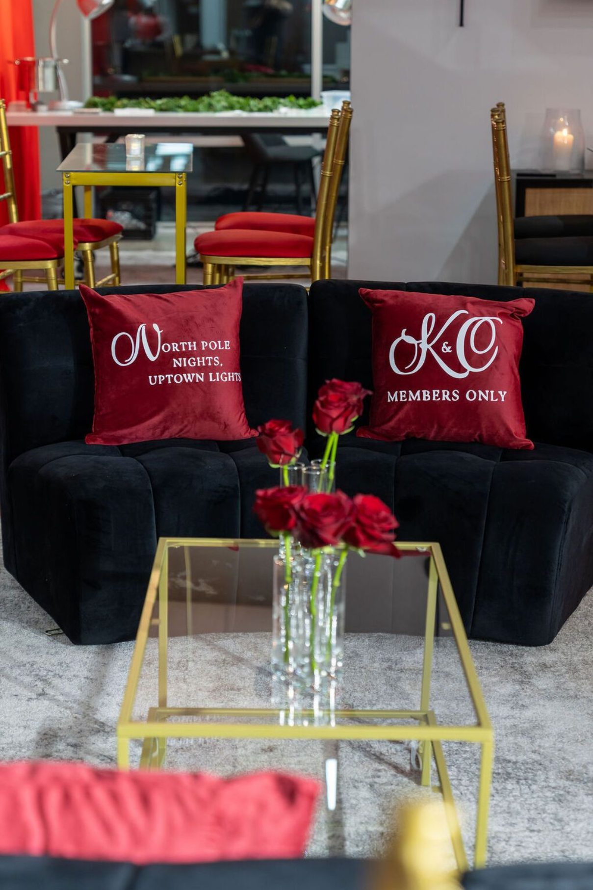 black and red event lounge