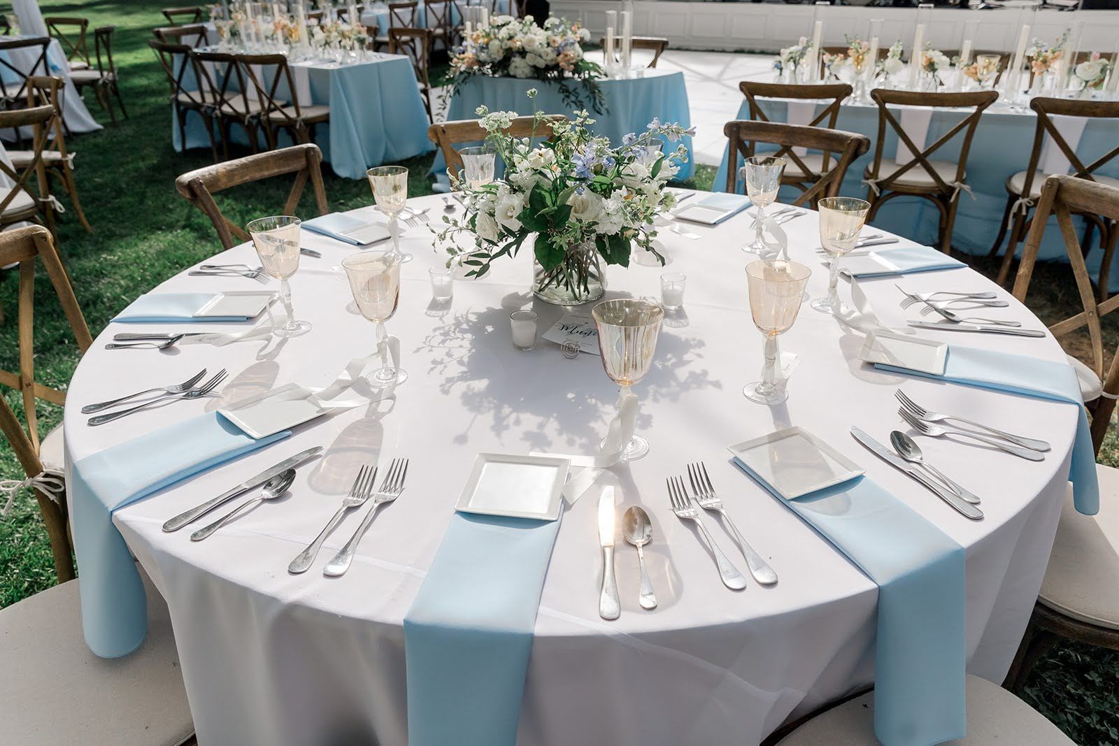 blue and peach wedding