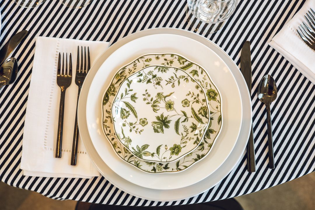 green floral wedding plates