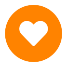 White heart in orange circle.