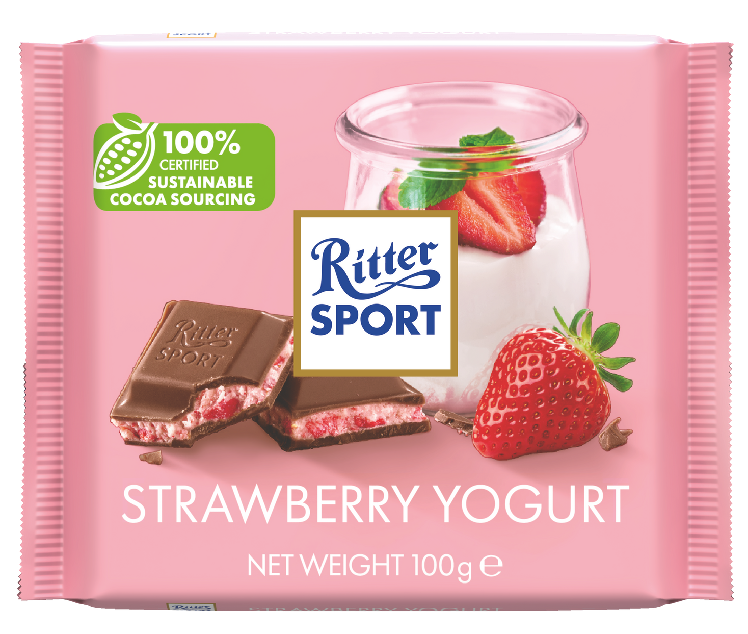 A package of ritter sport strawberry yogurt chocolate
