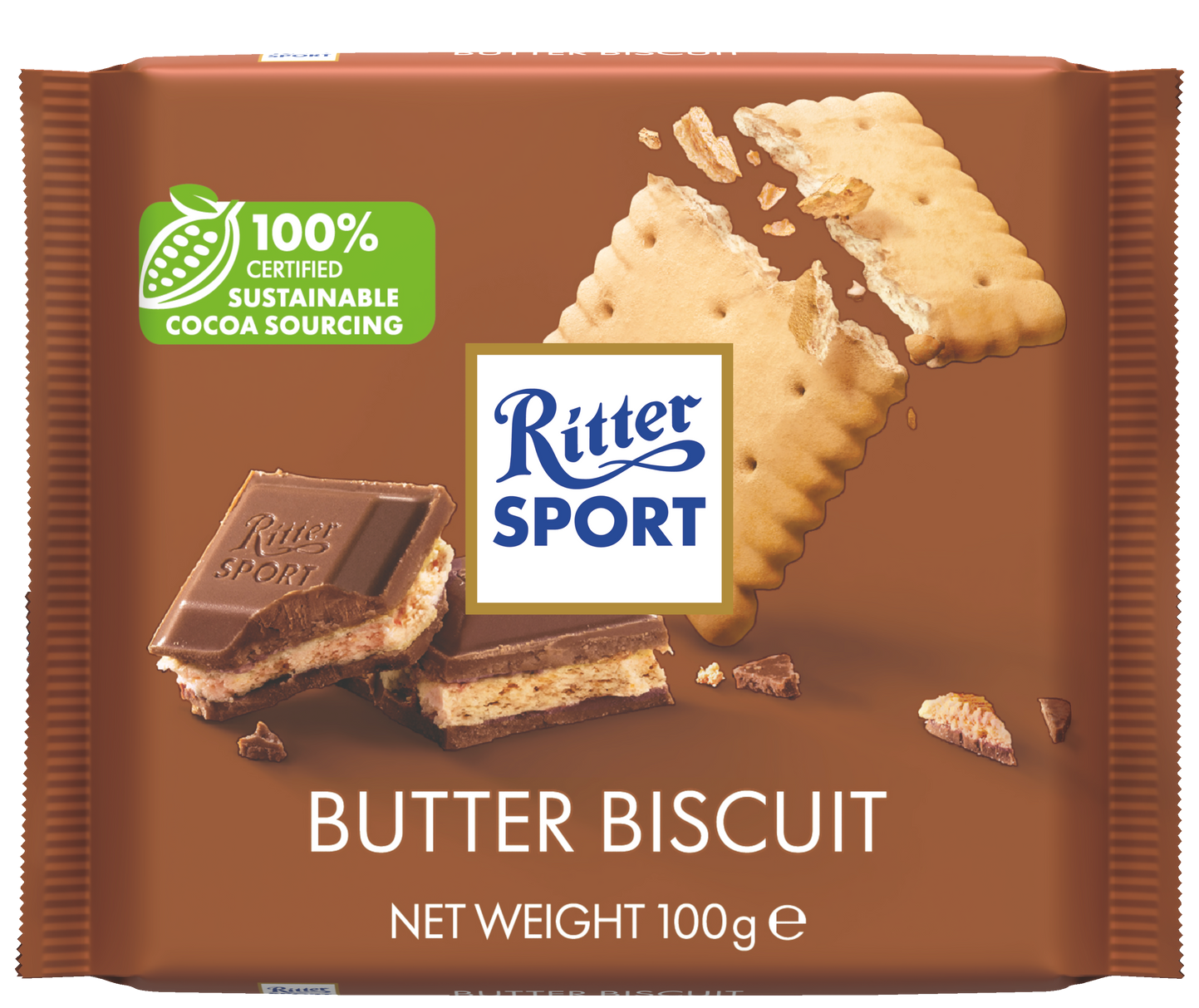 A package of ritter sport butter biscuits with chocolate