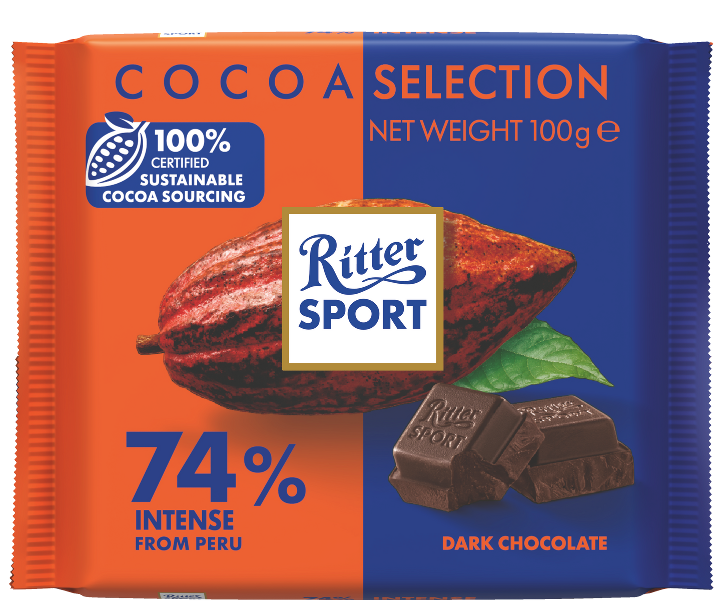 A package of ritter sport cocoa selection dark chocolate