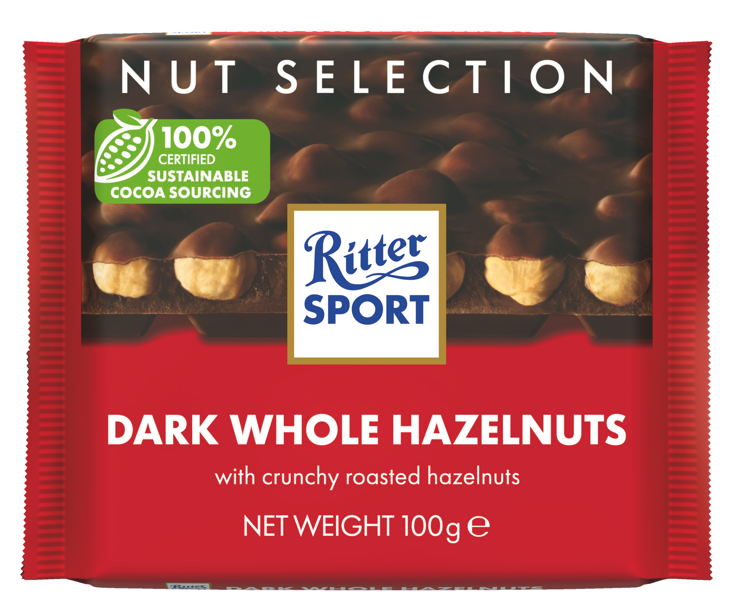Ritter sport dark whole hazelnuts with crunchy roasted hazelnuts