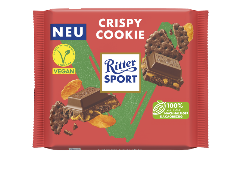 A package of ritter sport crispy cookie chocolate