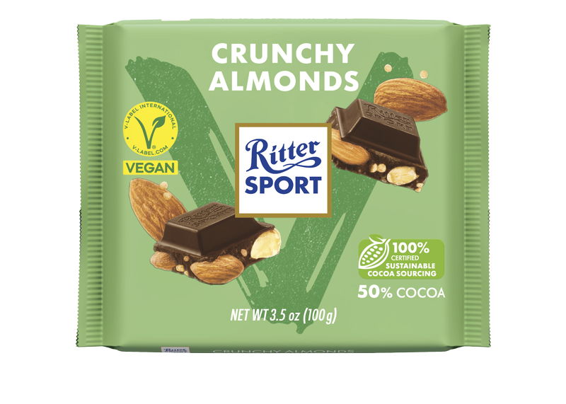 A package of ritter sport crunchy almonds chocolate