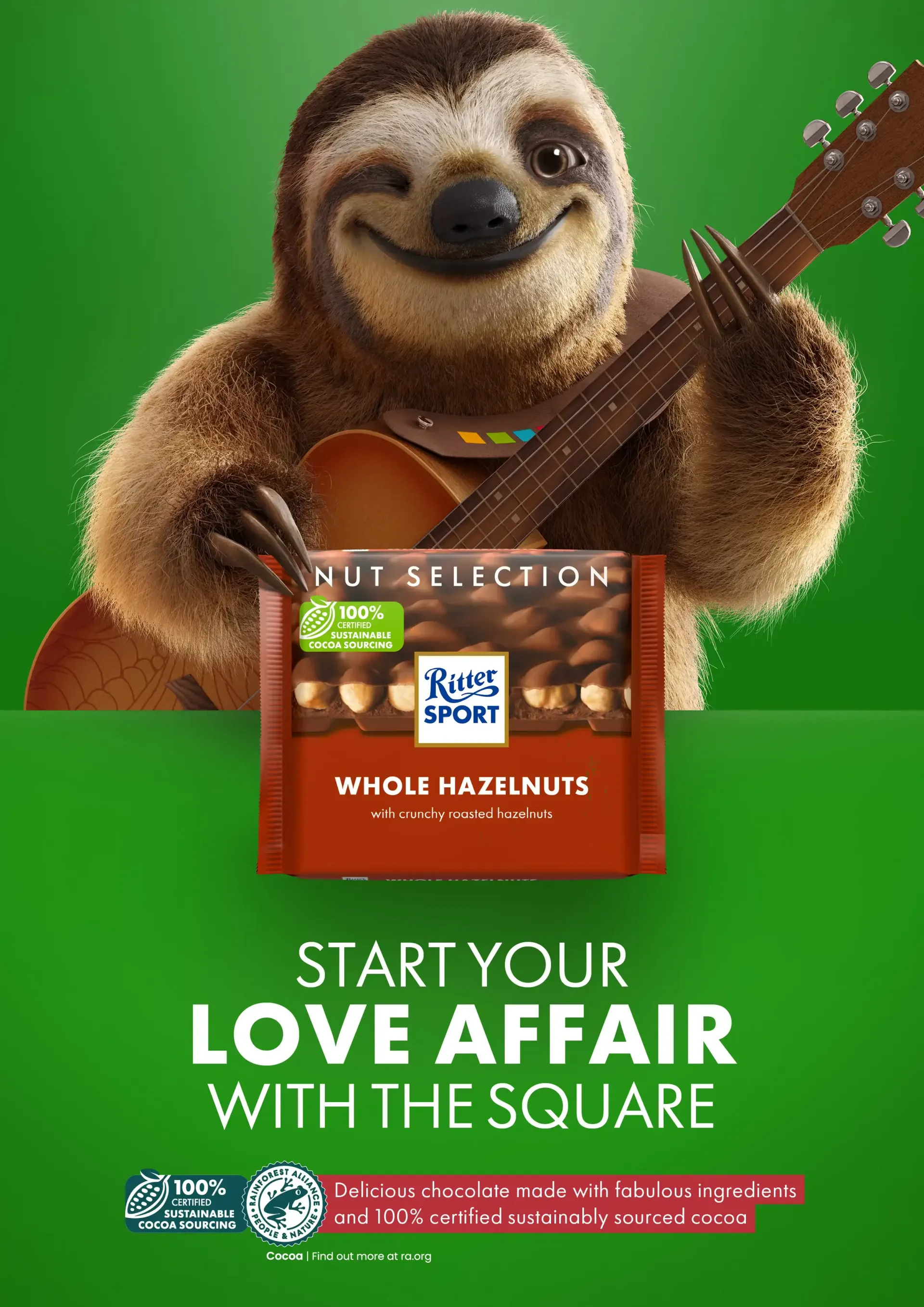 Sloth with guitar smiles at