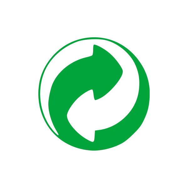 A green recycling symbol with two arrows in a circle