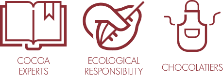 Three logos for cocoa experts ecological responsibility and chocolatiers