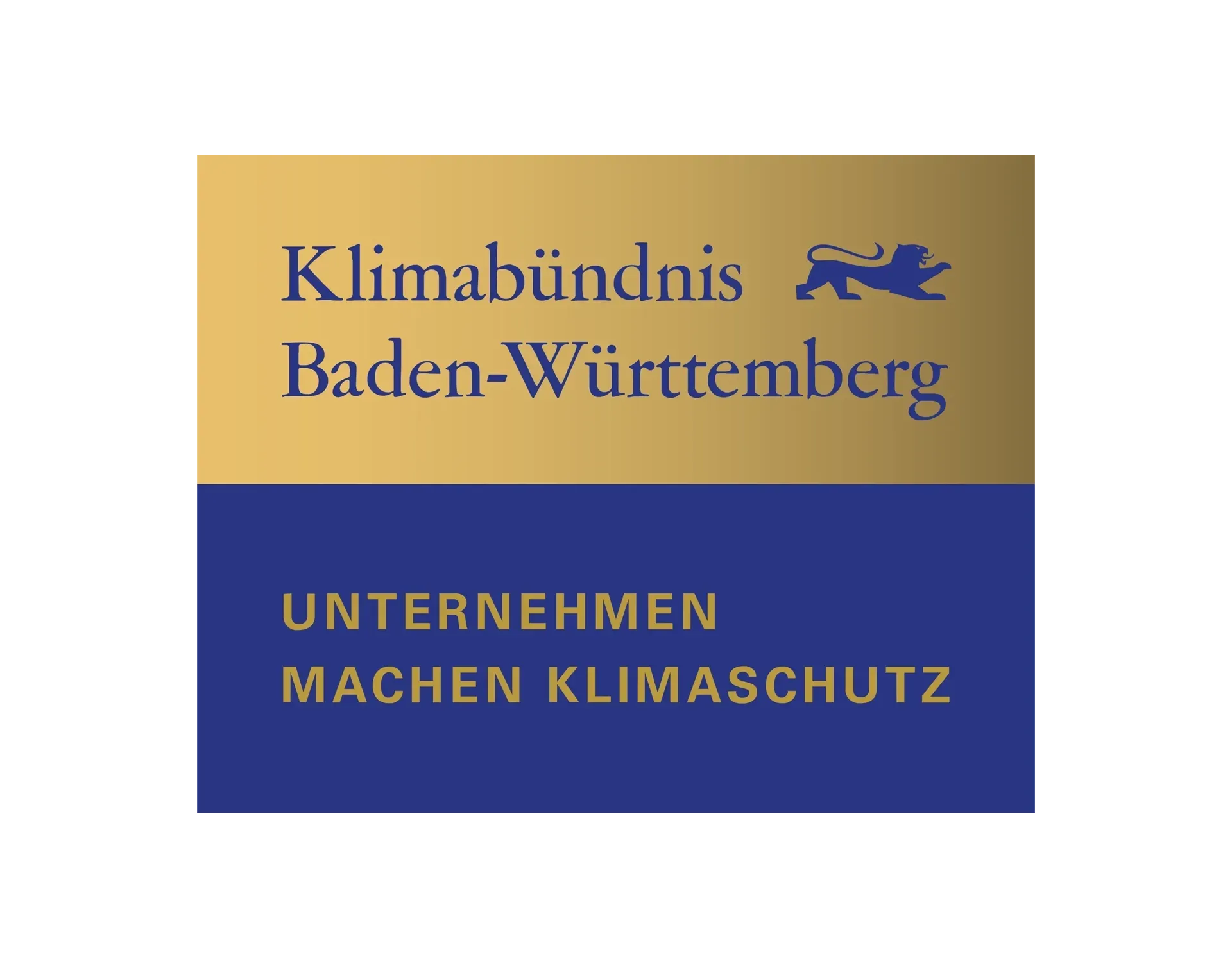 A blue and gold sign that says unternehmen machen klimaschutz
