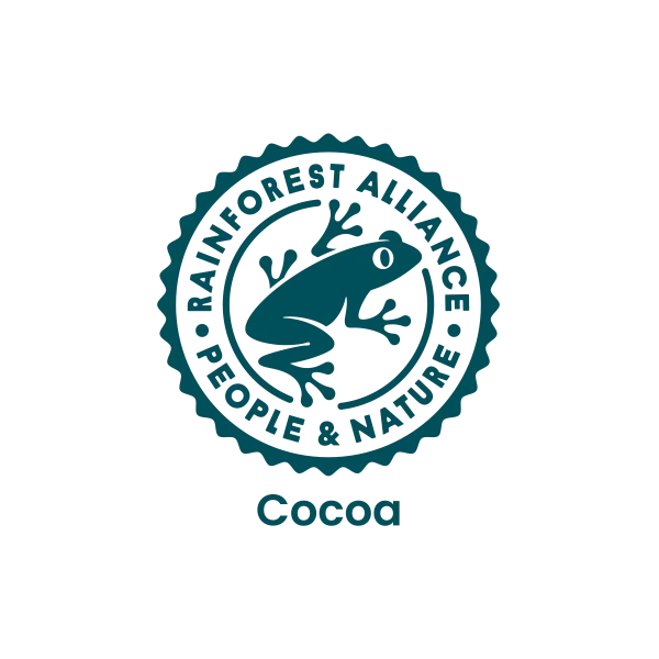 The logo for rainforest alliance people and nature cocoa