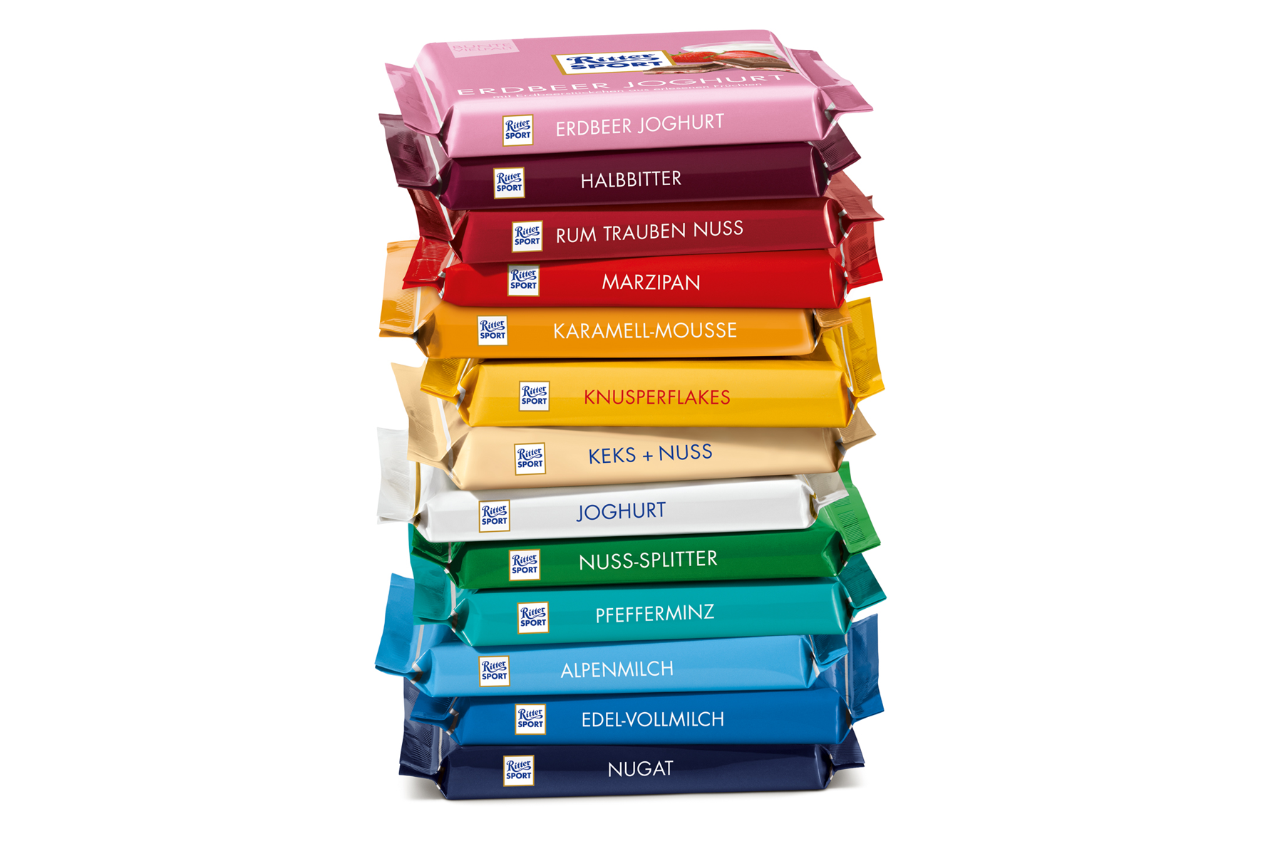 Bunt und nachhaltig: RITTER SPORT Schokolade.