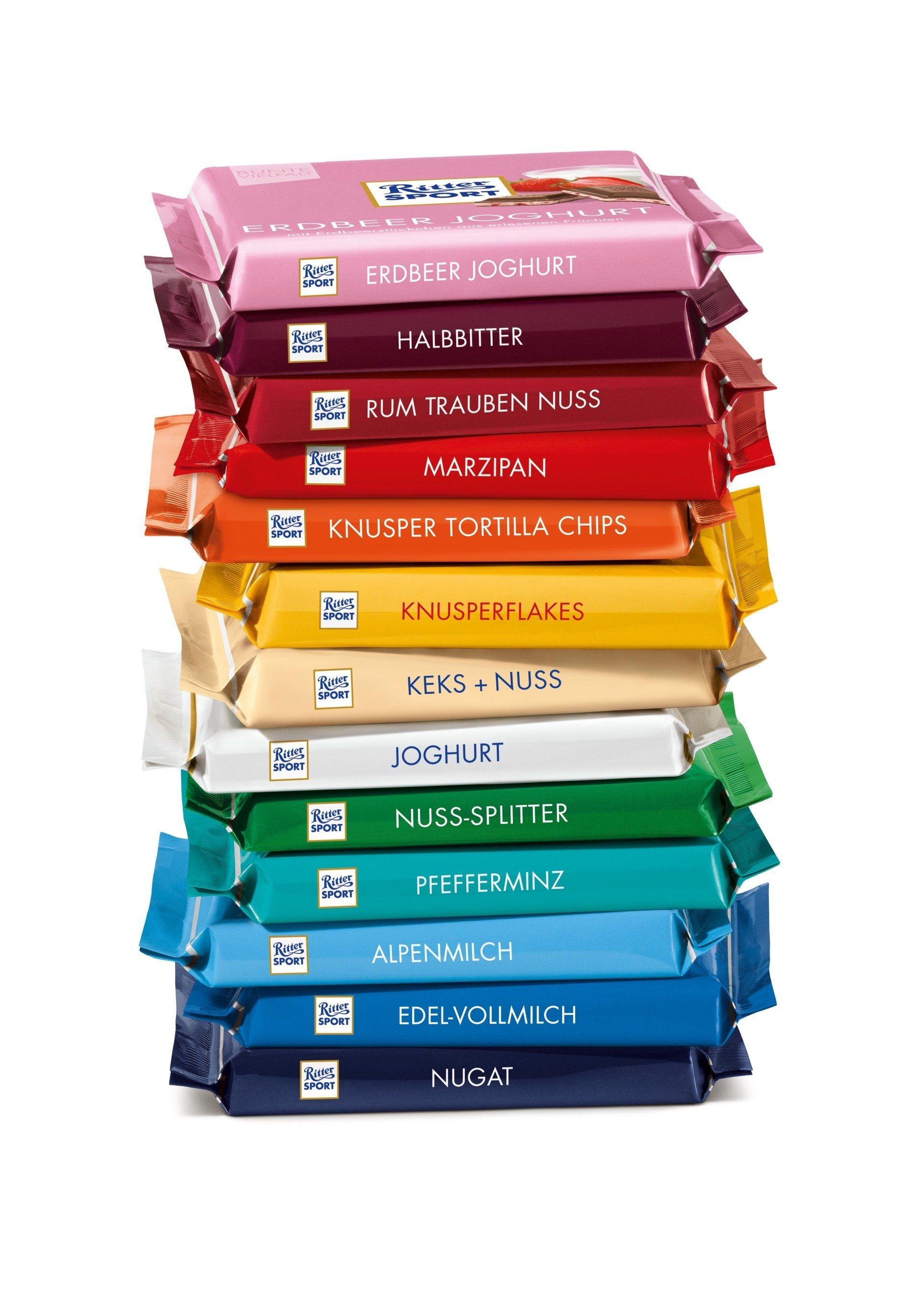 Bunt und nachhaltig: Ritter Sport Schokolade