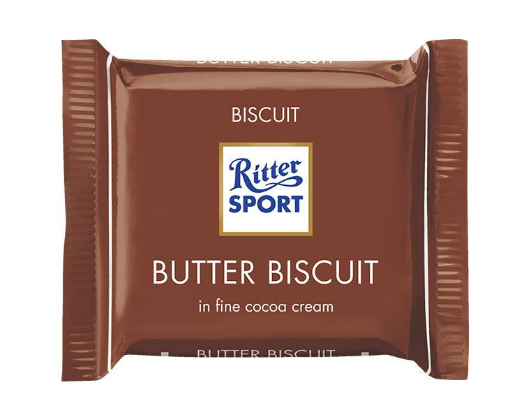 A package of ritter sport butter biscuit in fine cocoa cream