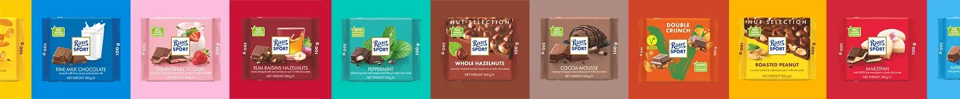 Row of colorful chocolate Packagings