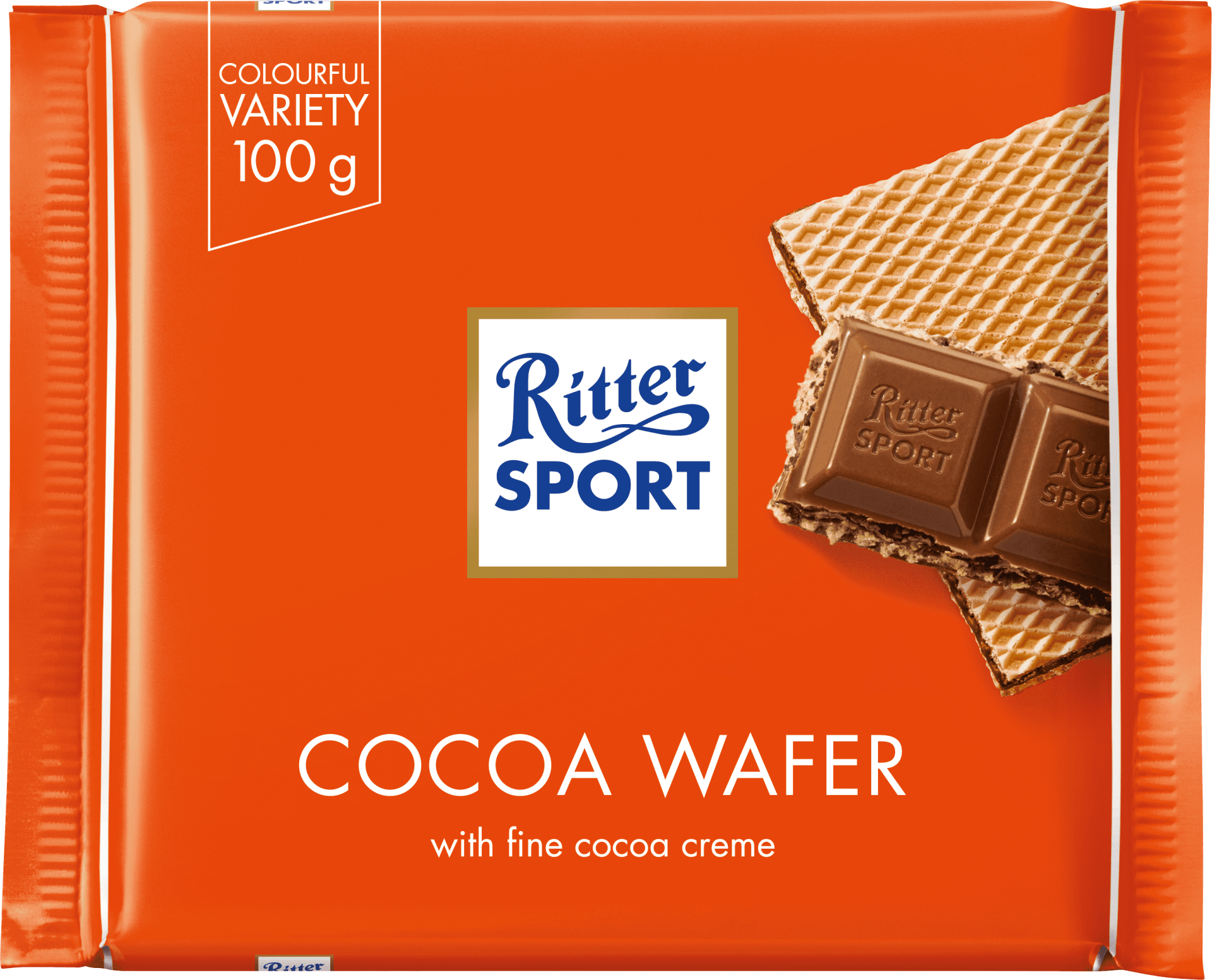 A package of ritter sport cocoa wafers with fine cocoa creme