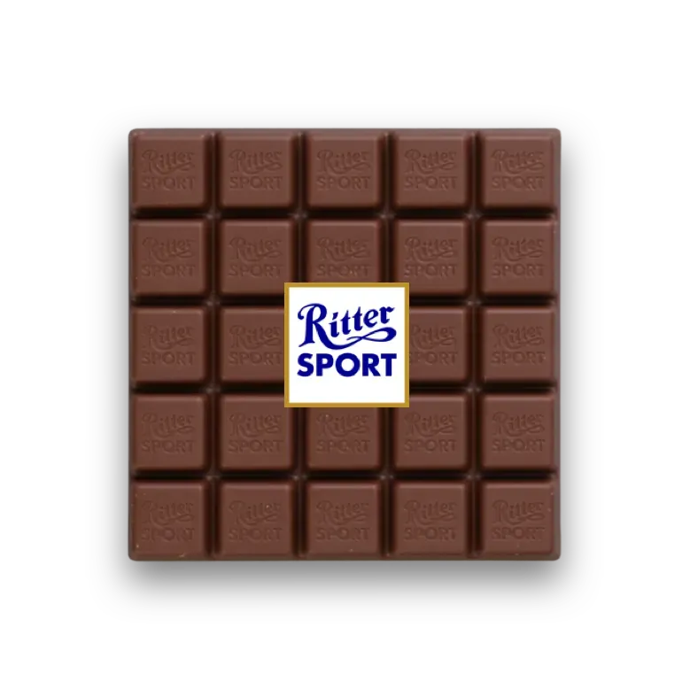 A bar of ritter sport chocolate on a white background