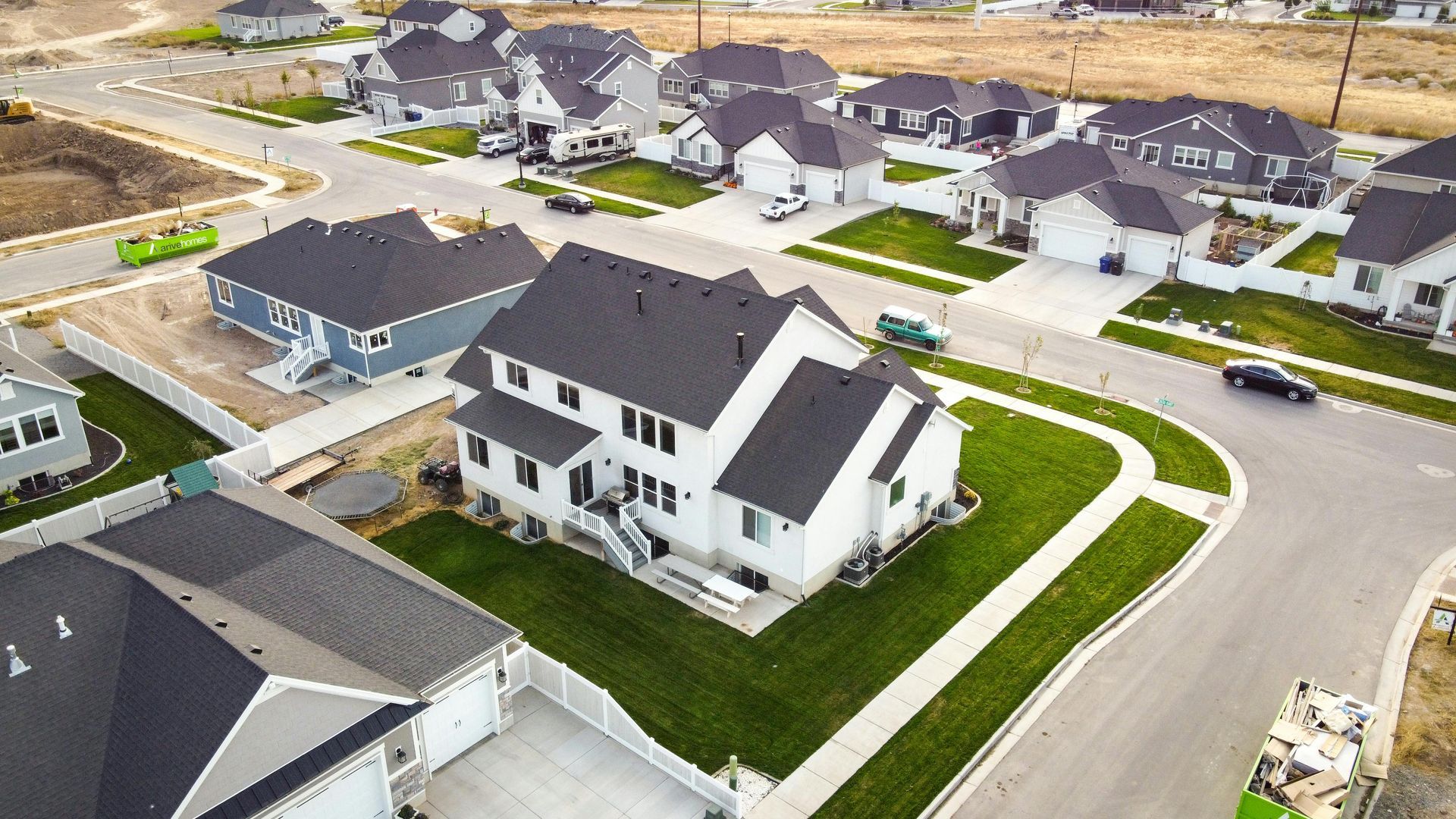 An aerial view of a residential neighborhood with lots of houses.