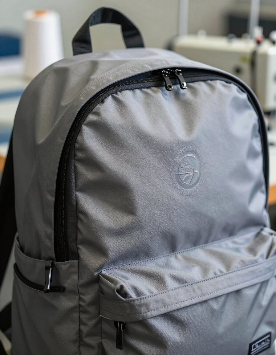 Mochila promocional premium en proceso de fabricación