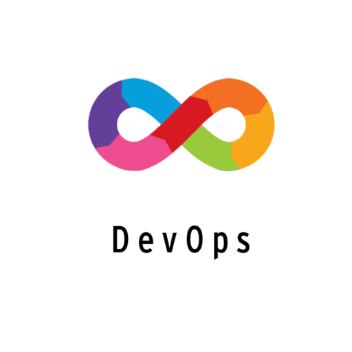 A logo for devops with a colorful infinity symbol