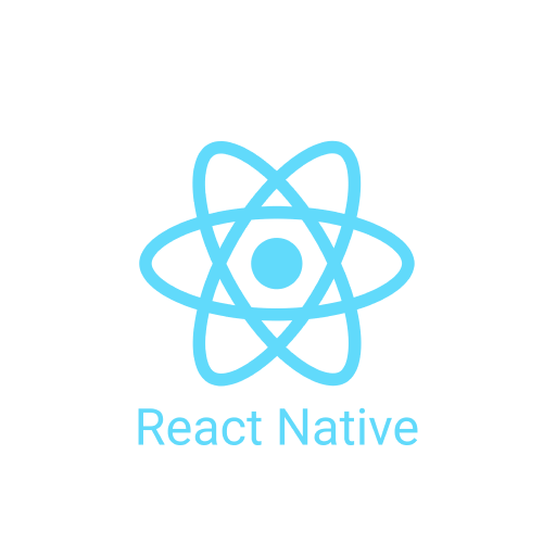 A logo for react native with a blue atom on a white background