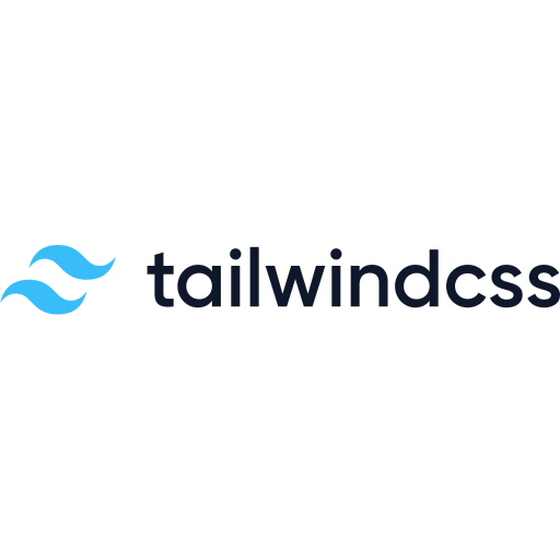 A logo for tailwindcss with a blue wave on a white background.