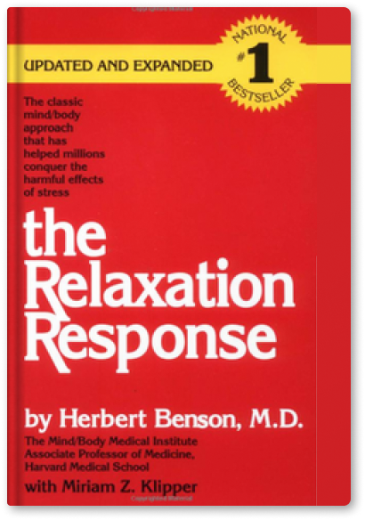 A red book titled the relaxation response by herbert benson
