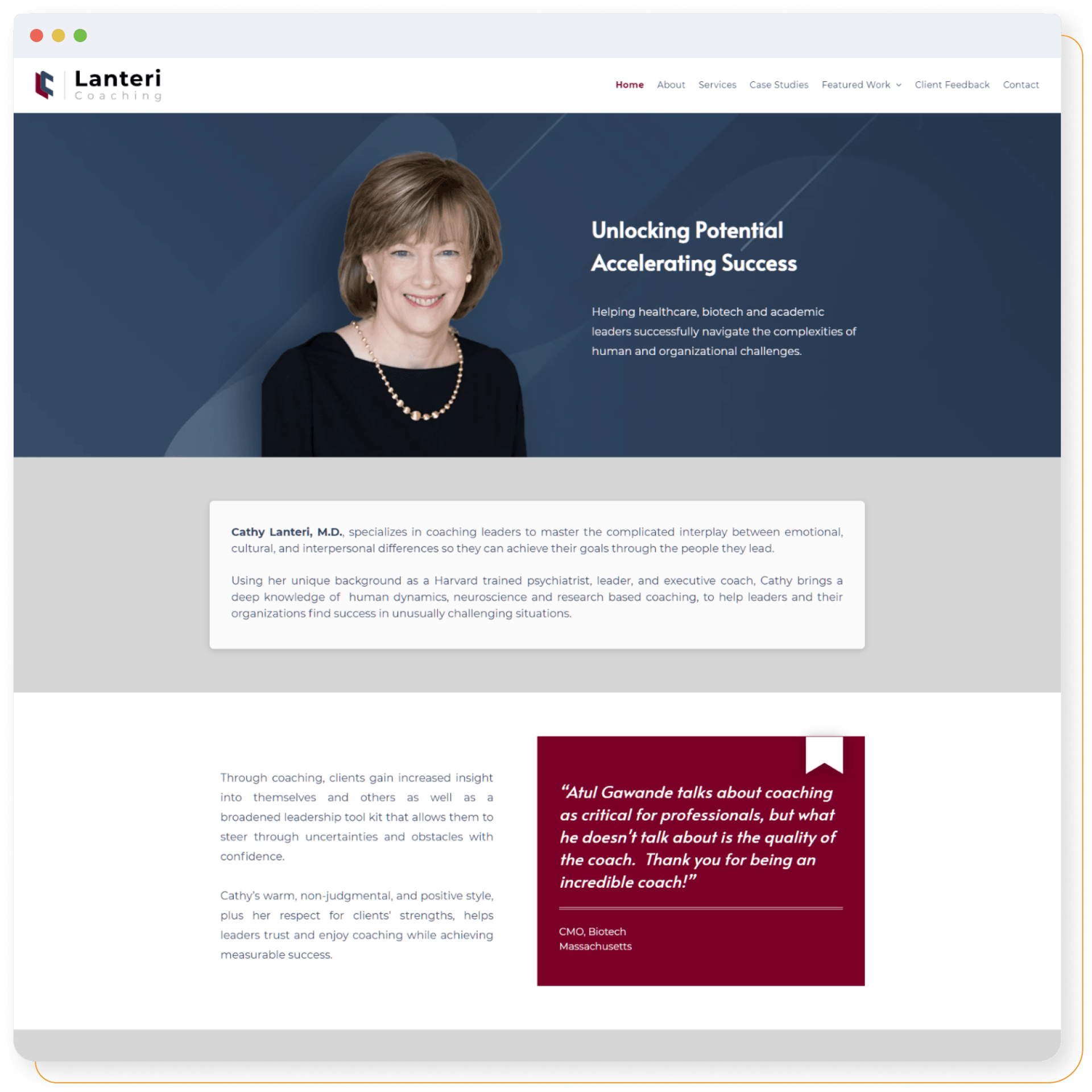 A screenshot of a website with a woman on it