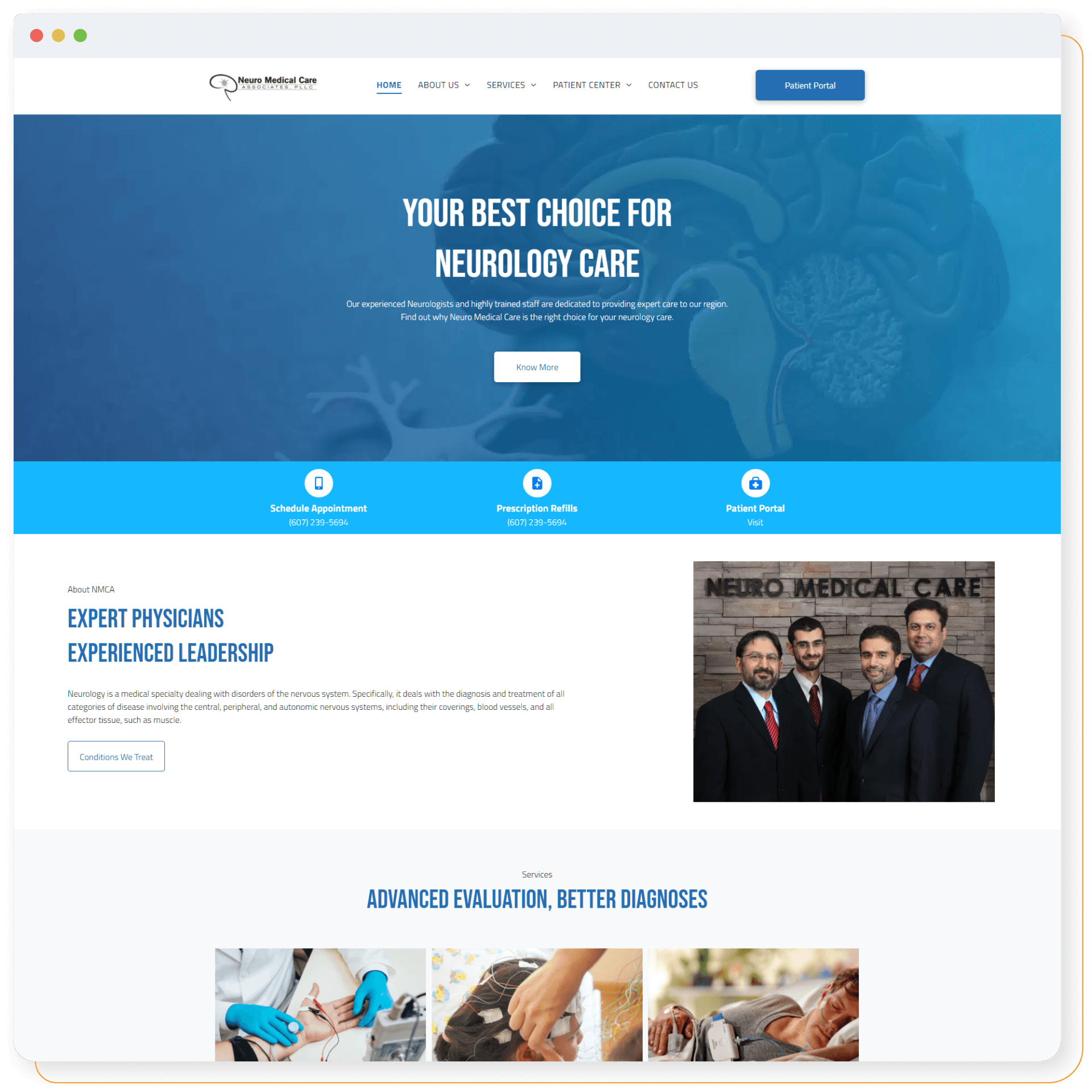 A screenshot of a website for a company called neuro medical care