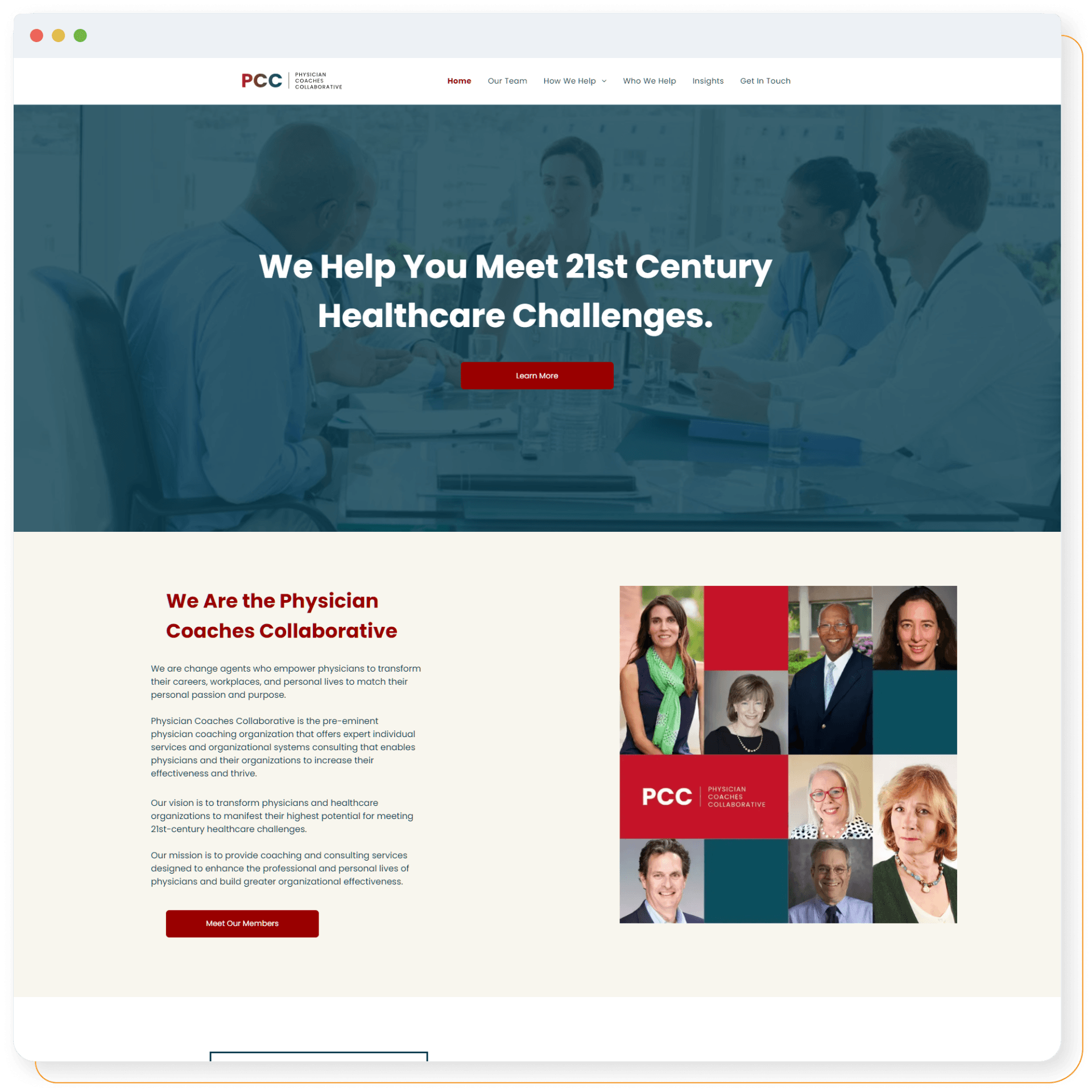 A screenshot of a website that says we help you meet 21st century healthcare challenges