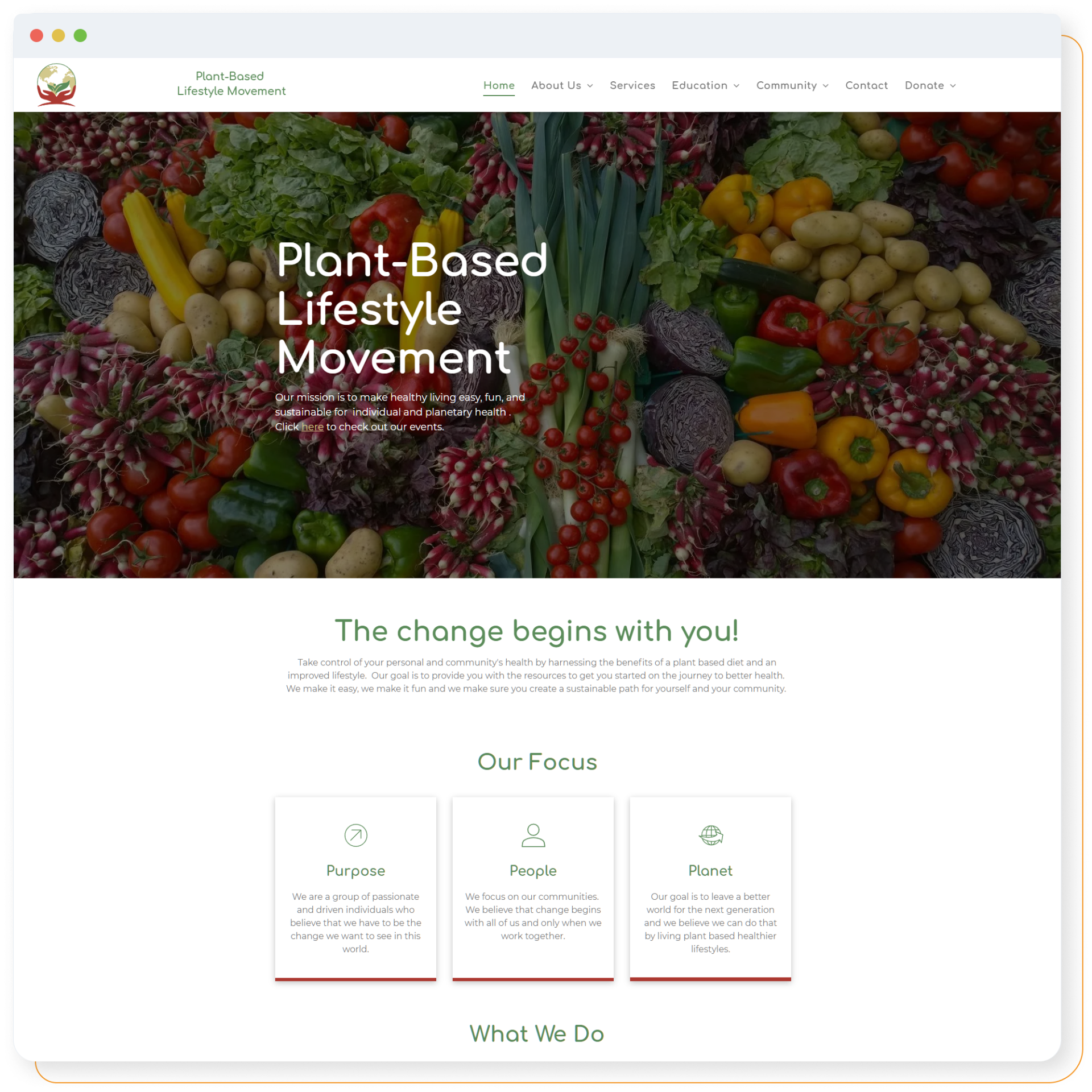 A screenshot of a website for a plant based lifestyle movement.