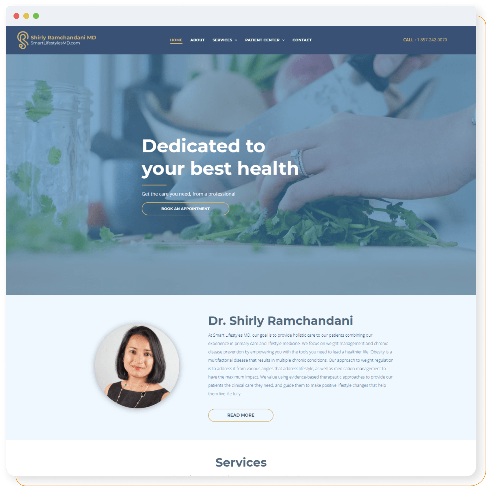 A screenshot of a website for a doctor called dr. shirly ramchandani.