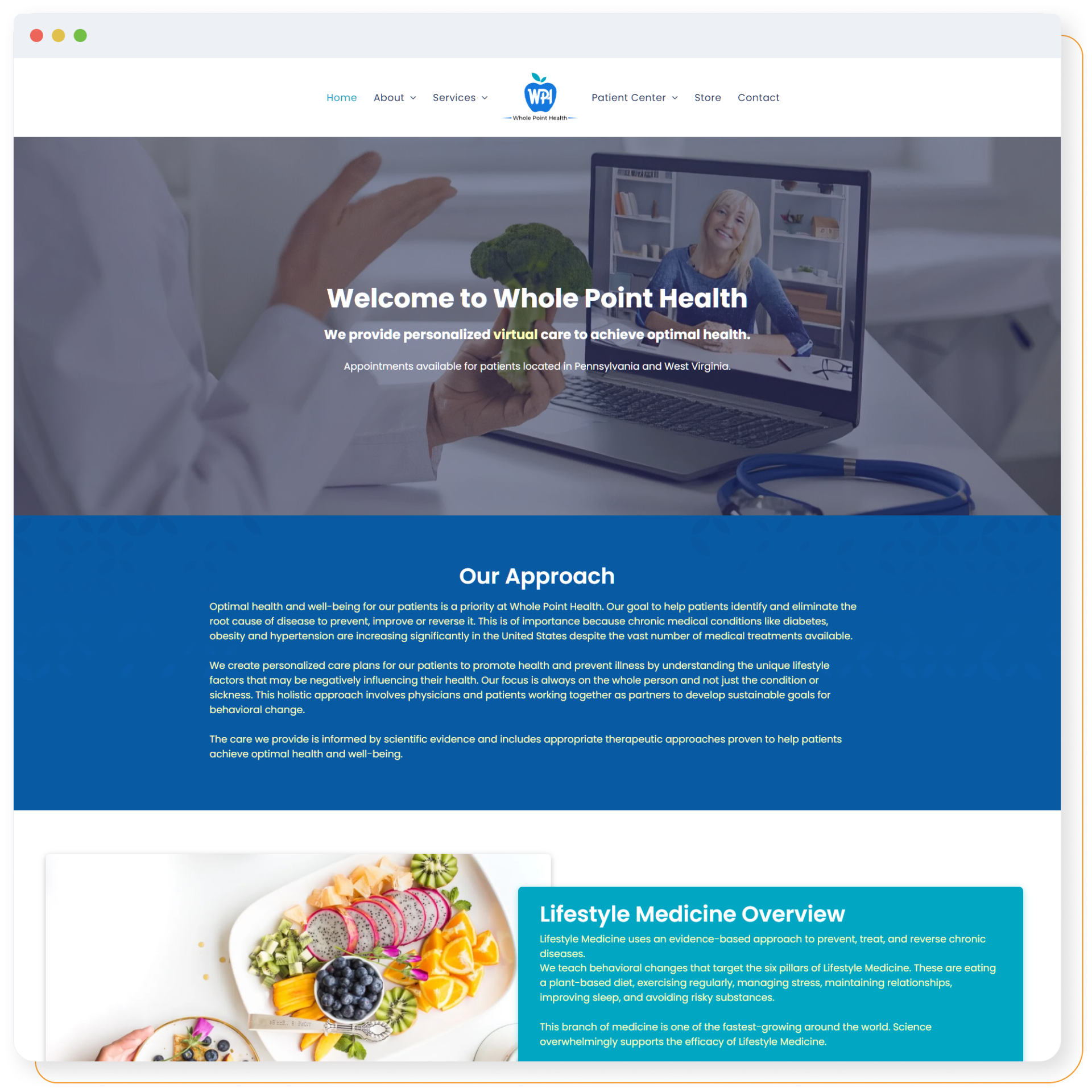 A screenshot of a website for whole point health