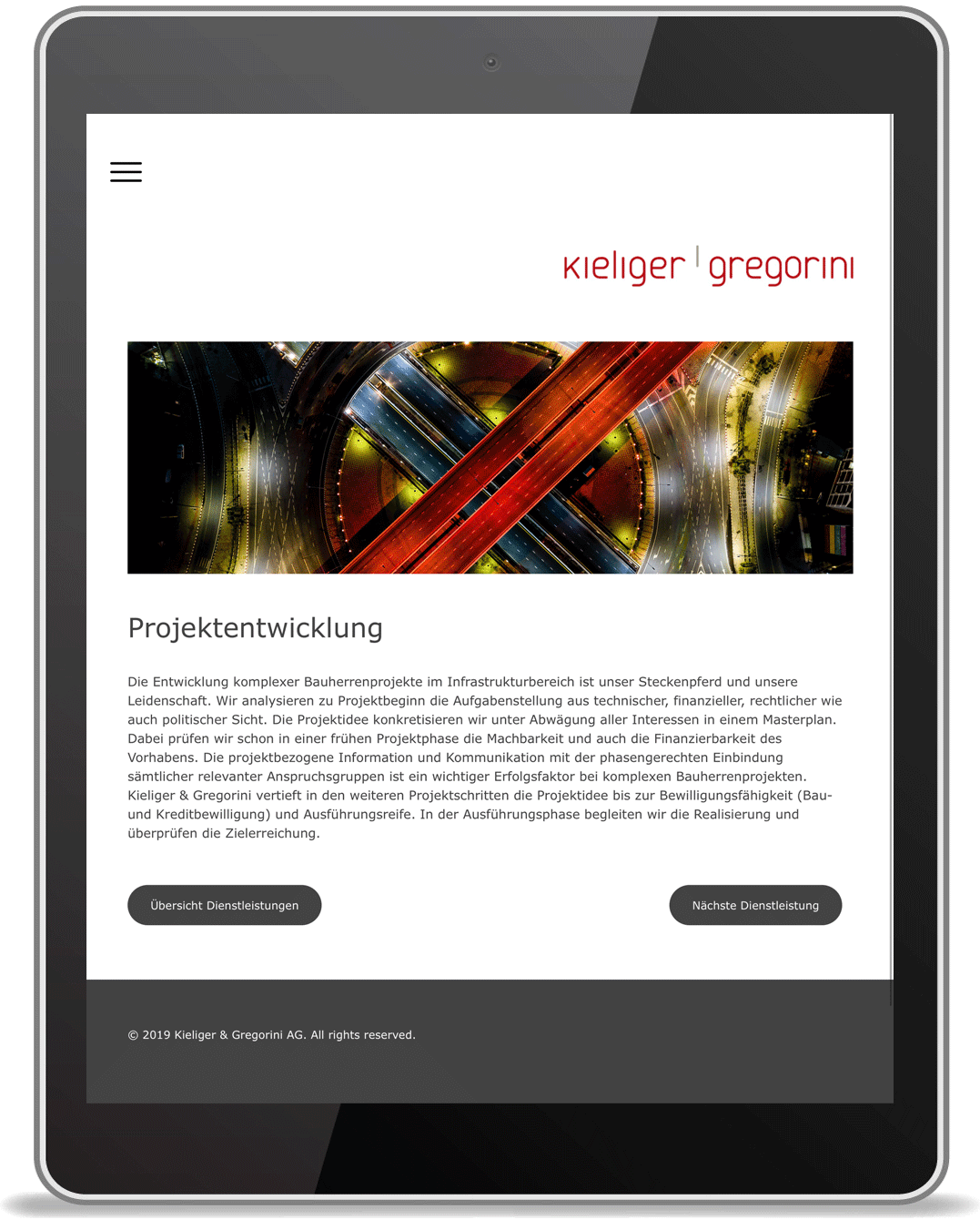 iPad Website Kieliger & Gregorini AG