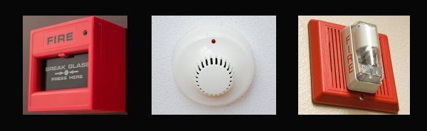 Three different types of fire alarms are shown in a collage