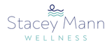 A logo for stacey mann wellness with waves on it